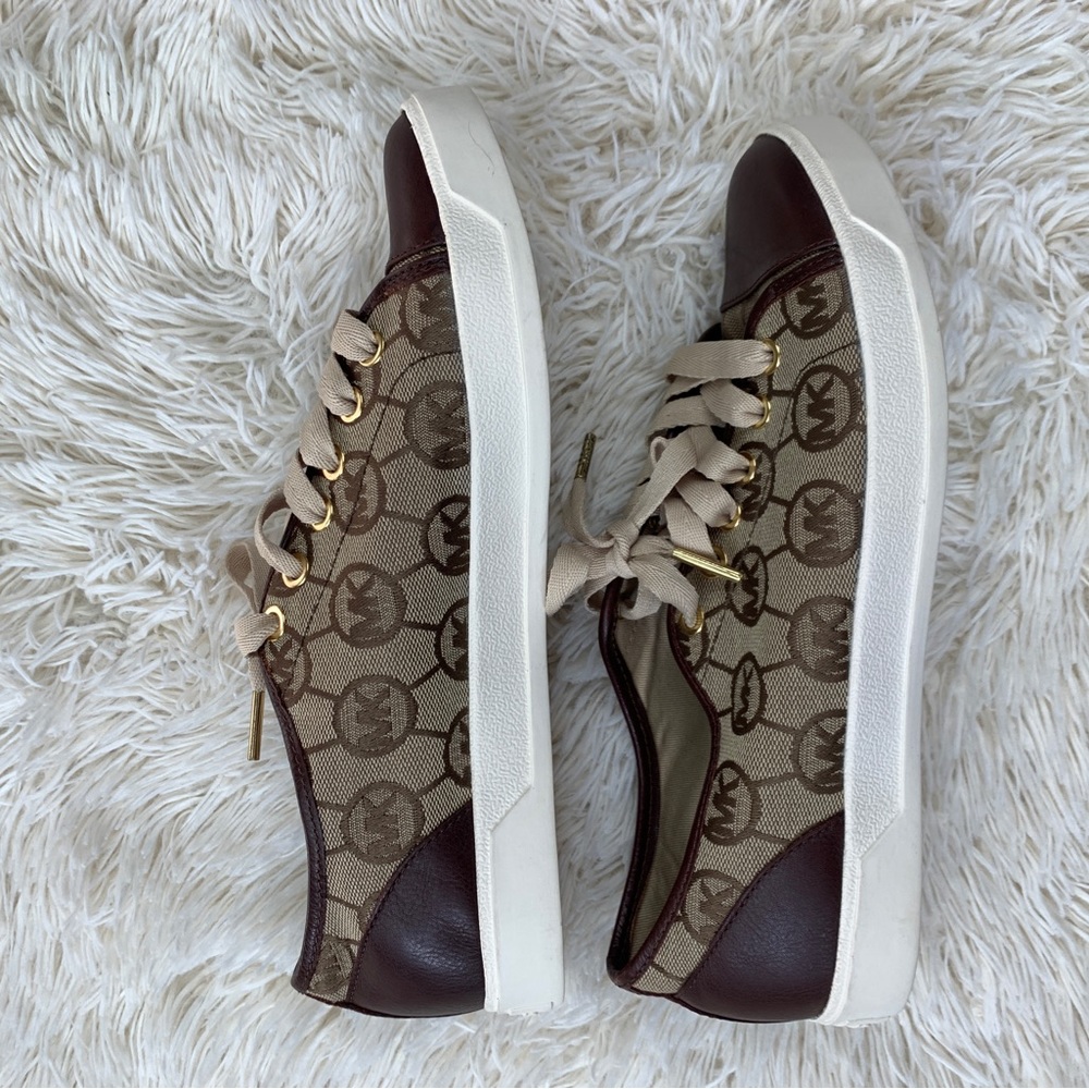 NEW Michael Kors Brown Leather Logo Sneakers - SZ 8 - Picture 3 of 7